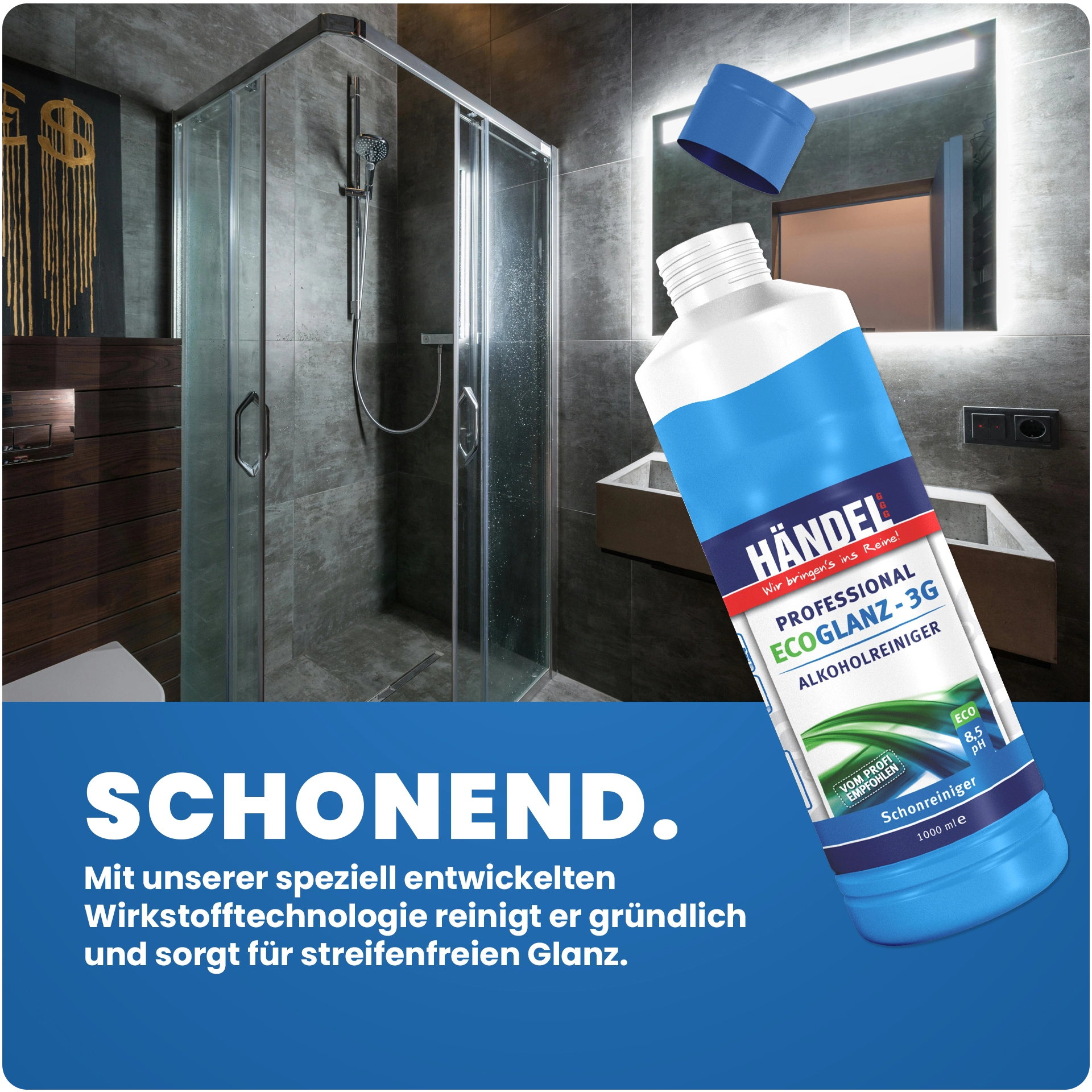 EcoGlanz 3G - Alkoholreiniger | 1L - 10L | Für Flächen, Boden, Glas, Fenster | Biologisch sehr gut abbaubar